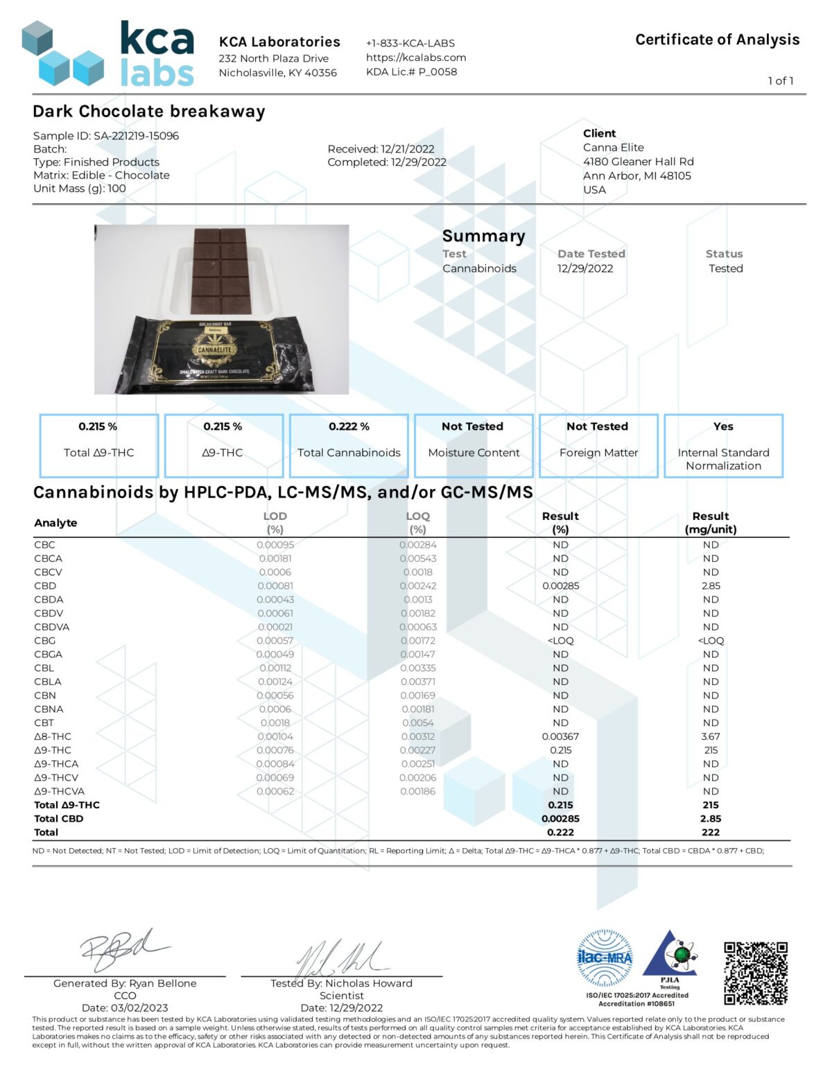 Canna Elite Dark Chocolate Breakaway D9 1 • CannaElite